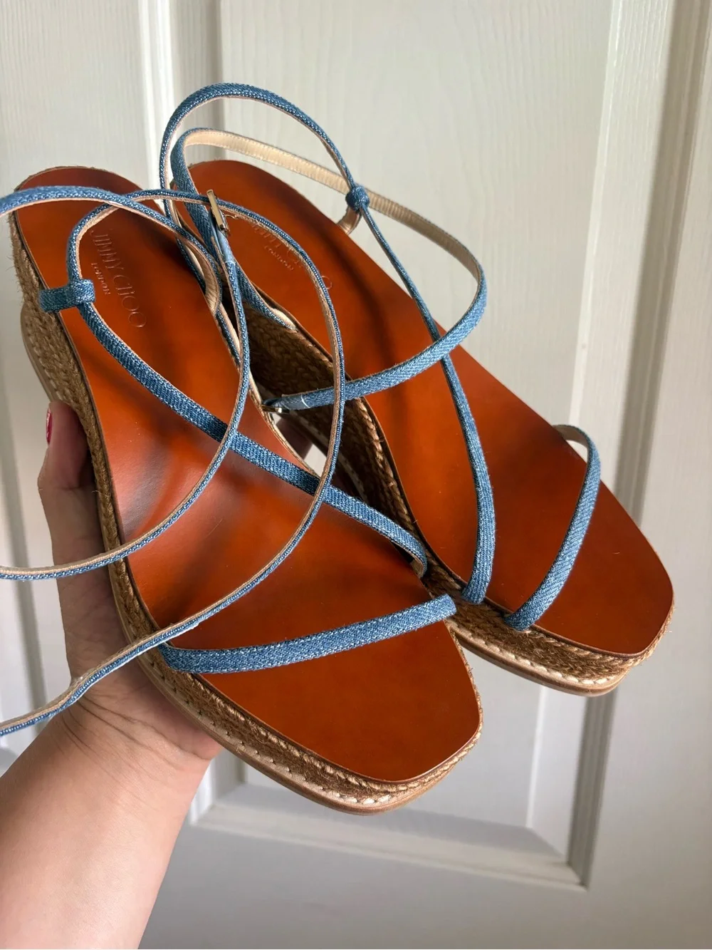 Jimmy Choo Blue Denim Espadrille Wedge Sandals.. gorgeous!!!